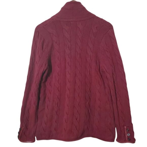 Talbots Sweater Womens Medium Red Cable Knit Shawl Cardigan Wool Preppy Classic - Picture 3 of 9